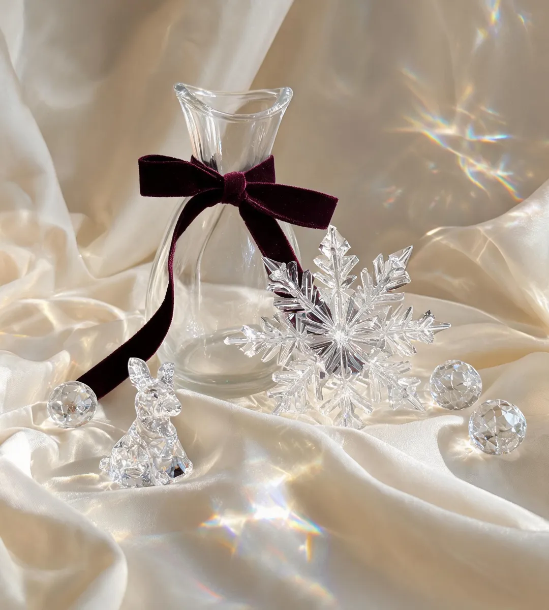 Swarovski crystal figurine and ornament editorial still life